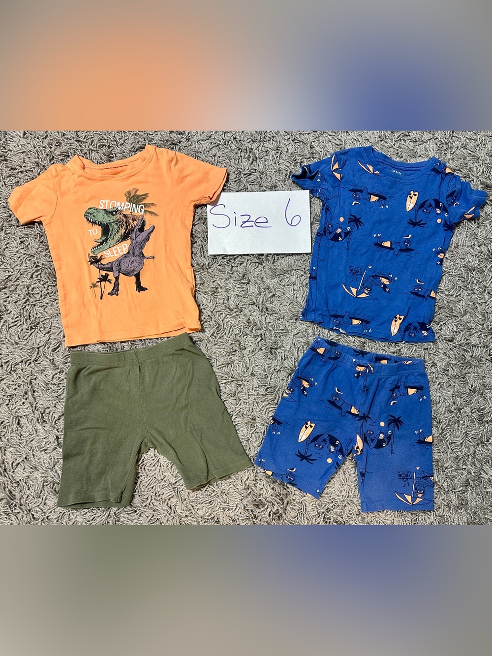 Kids Dino Graphic Tee & Shorts Set - Orange, Blue, Olive
